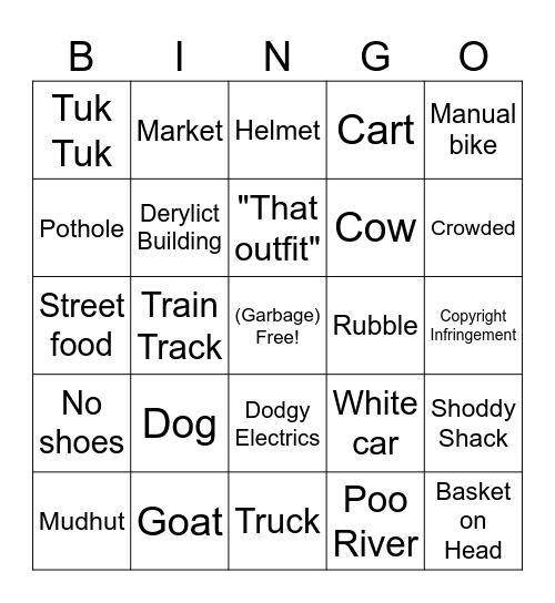 Indian Bingo Card