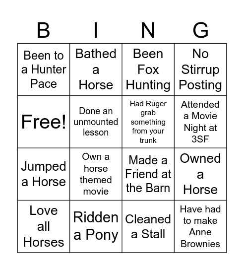 3SF HORSE BINGO Card