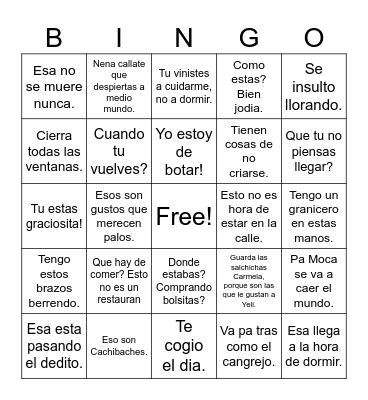Frases de Mami Bingo Card