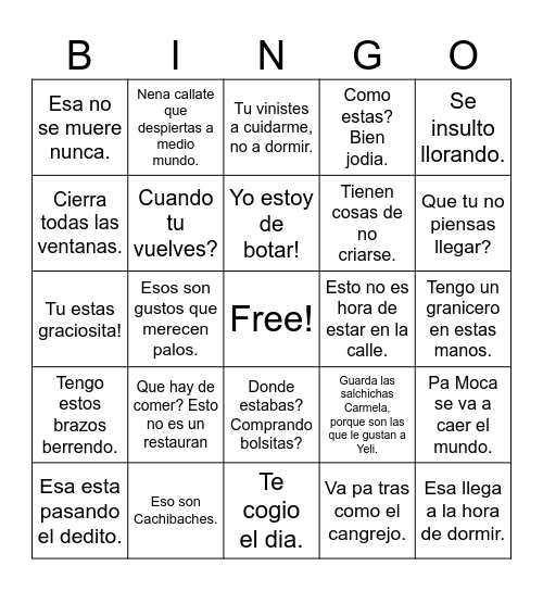 Frases de Mami Bingo Card