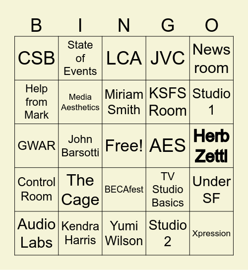 BECA Bingo Card