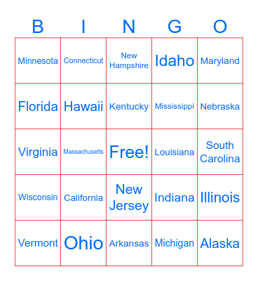 States Bingo Card