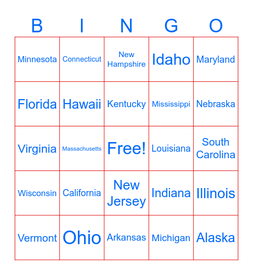 States Bingo Card