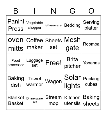 Wedding Gift Bingo Card