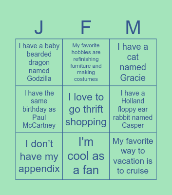 Joseph F. McCloskey Bingo Card