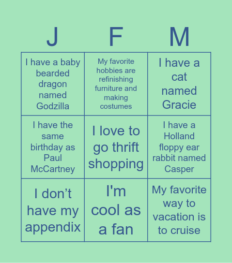 Joseph F. McCloskey Bingo Card