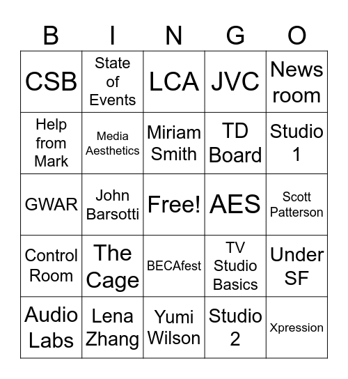 BECA Bingo Card