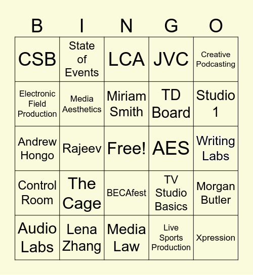 BECA Bingo Card