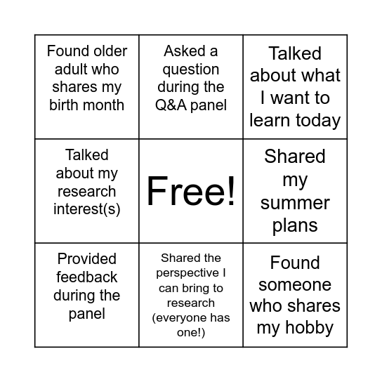 5-Minute Thesis Human Bingo Card