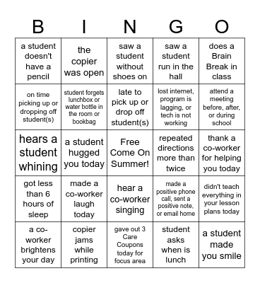 End-of-the-Year Bingo - Teacher Edition Bingo Card