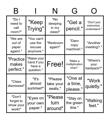 Teacher Appreciation Week Bingo Card