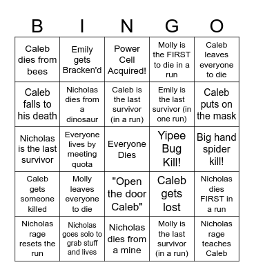 LETHAL COMPANY Bingo Card