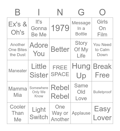 Music Bingo #33 Bingo Card