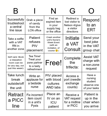 Vascular Access Bingo Card