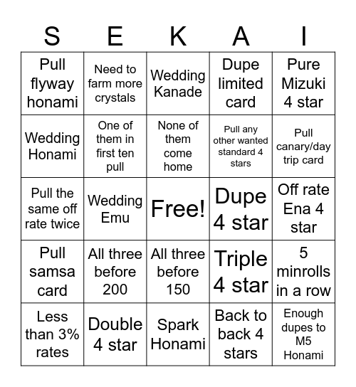 wedding gacha Bingo Card