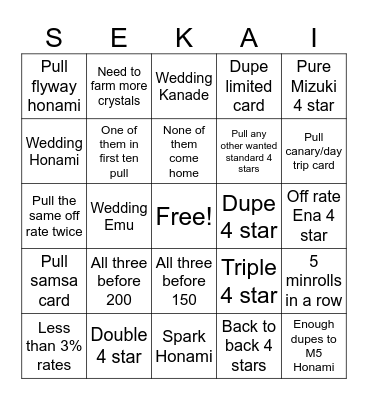 wedding gacha Bingo Card