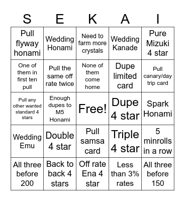 wedding gacha Bingo Card