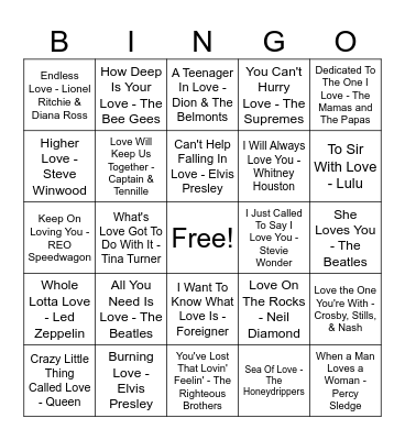 All About Love Bingo Card