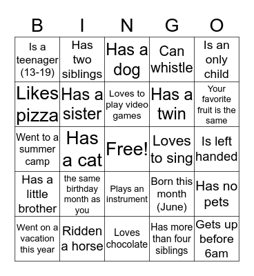 Find the person Bingo Card
