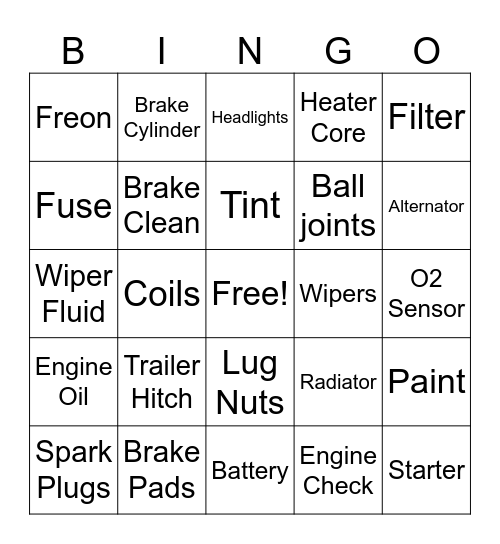 AutoZone Bingo Card