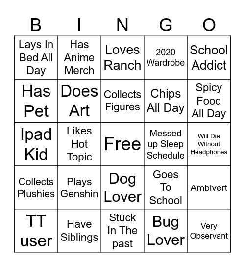 Weirdo Bingo Card