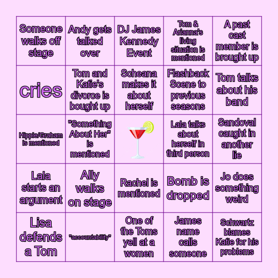 VANDERPUMP RULES SEASON 11 REUNION BINGO Card