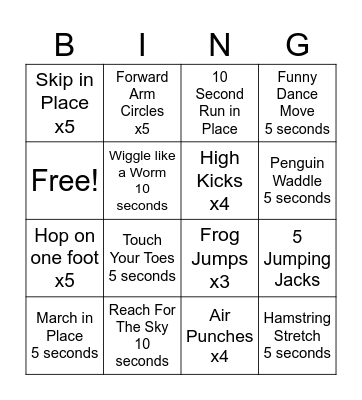 Fitness Bingo Card