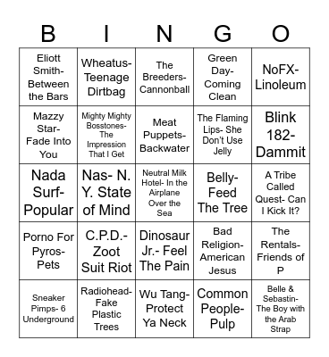 Radio Bingo 90's Cool Kids Mix Tape Bingo Card