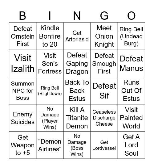 Dark Souls: Remastered (Random Fog Walls) Bingo Card