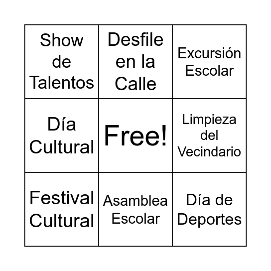 Eventos Bingo Card