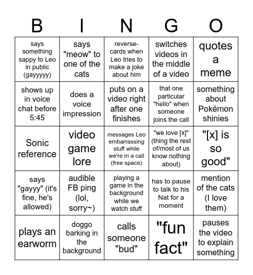 Shawn Bingo Card