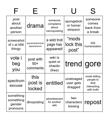 bfdi wiki bingo thing Bingo Card