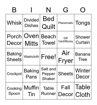 Bridal Bingo Card