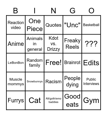 Andrew Bingo Card