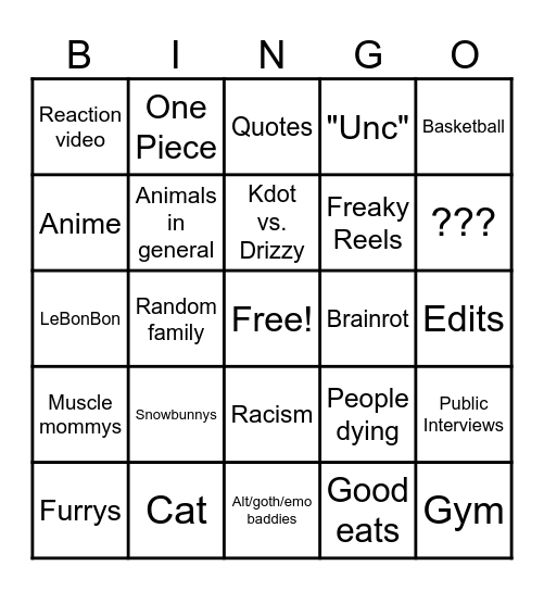 Andrew Bingo Card