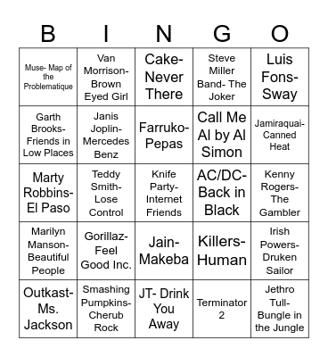 Radio Bingo Chris & Josh's Favorites Bingo Card