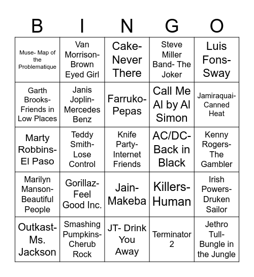 Radio Bingo Chris & Josh's Favorites Bingo Card