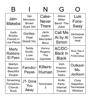 Radio Bingo Chris & Josh's Favorites Bingo Card