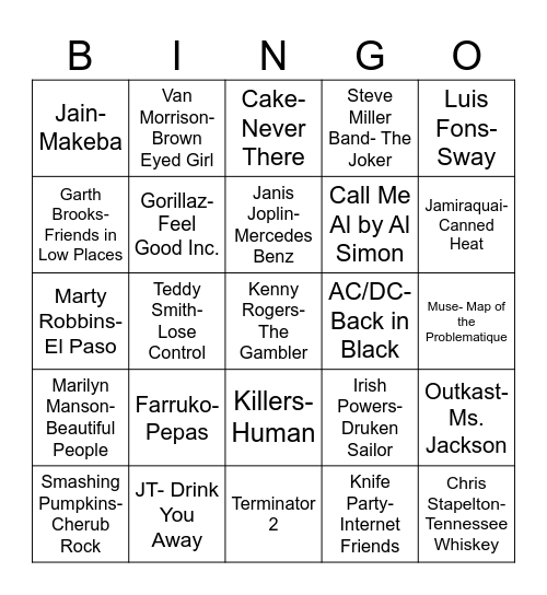Radio Bingo Chris & Josh's Favorites Bingo Card
