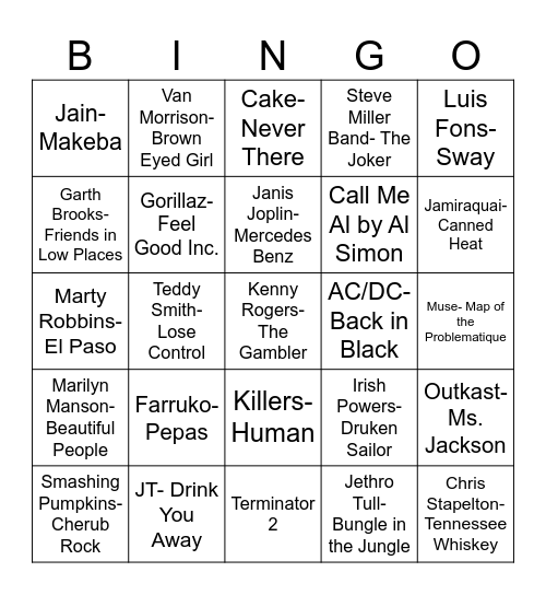 Radio Bingo Chris & Josh's Favorites Bingo Card