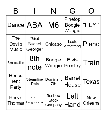 Boogie Woogie Bingo Card