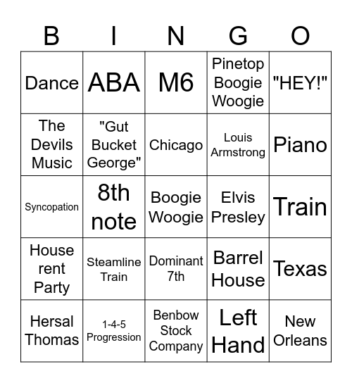 Boogie Woogie Bingo Card
