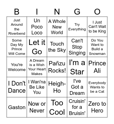 Disney Songs Bingo Card