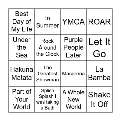 Summer Music Bingo Card