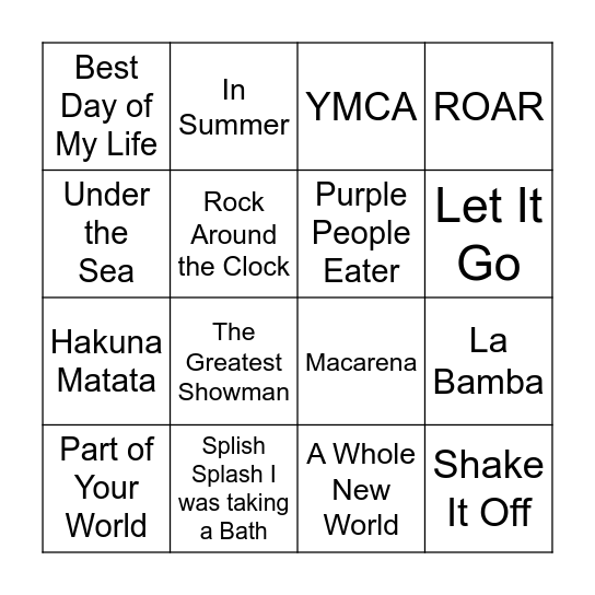 Summer Music Bingo Card