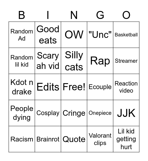 TWIZZI Bingo Card