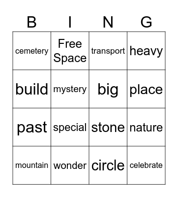 Wonders of the Past Bingo Card