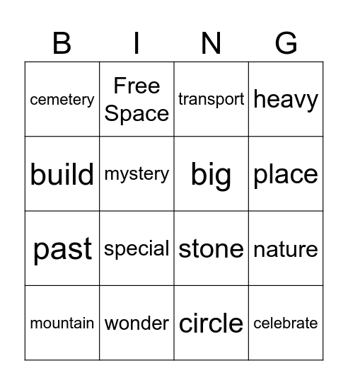 Wonders of the Past Bingo Card