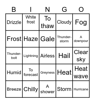 Weather Bingo Card