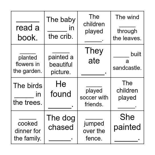 sentences Bingo Card